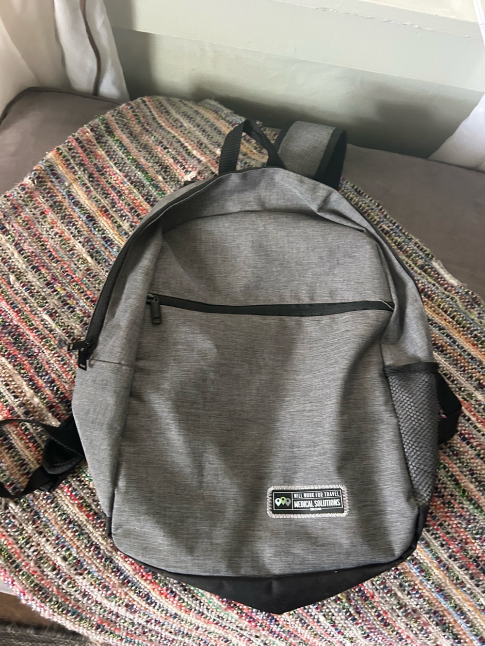 Men's Grey and Black Padded Back Support Backpack
